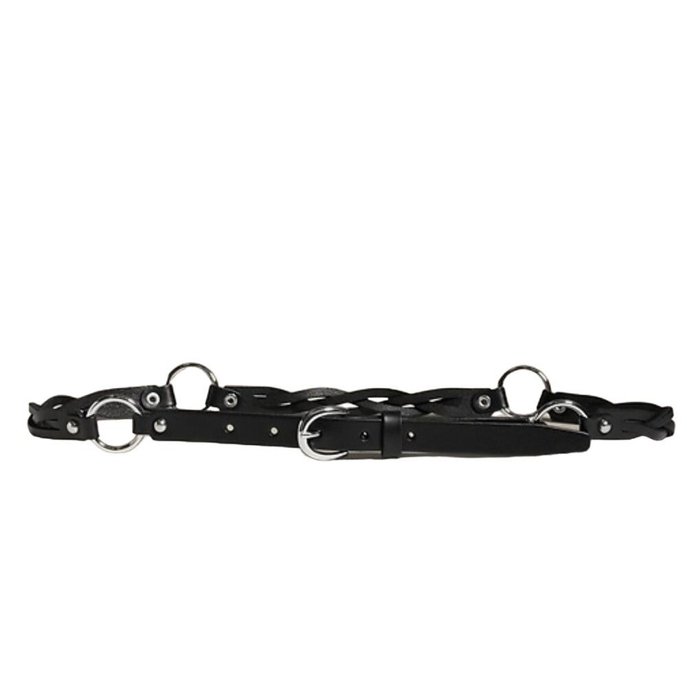 Banana Republic Contorno Braided Leather Statement Belt Black Silver XXL